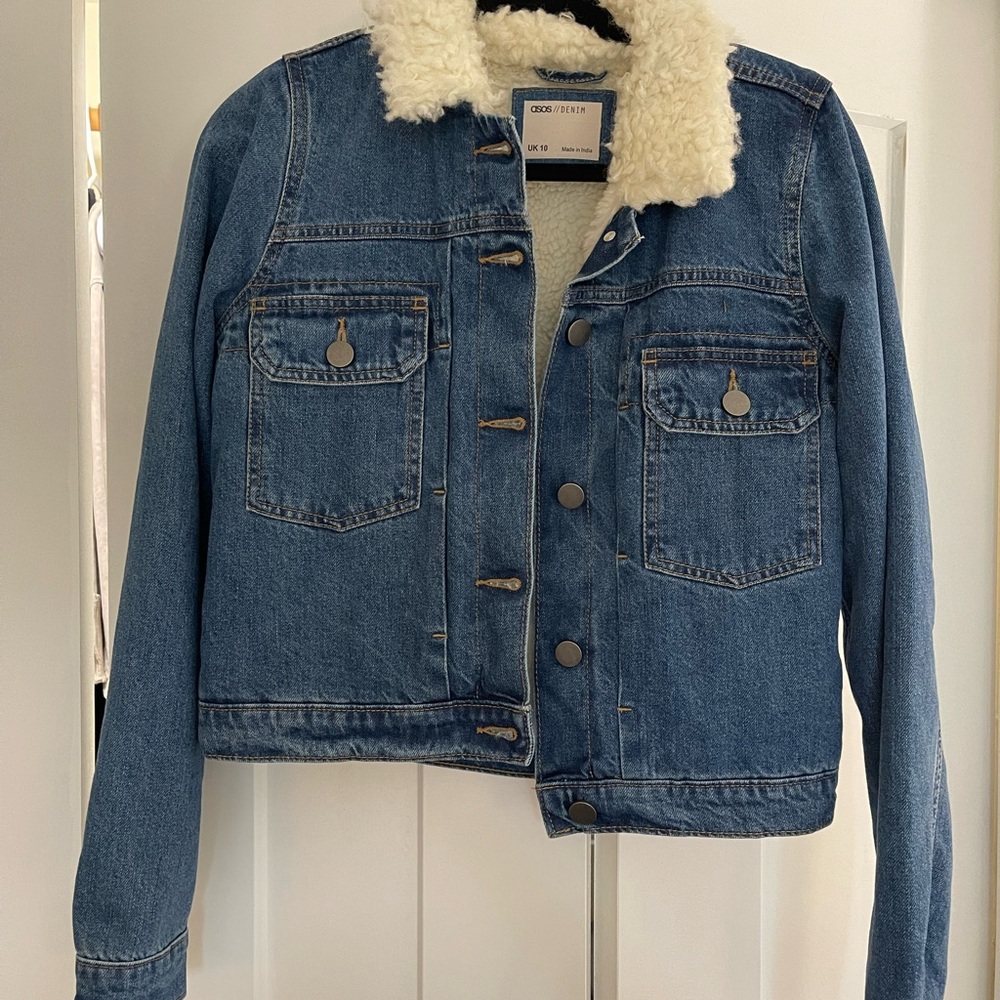 ASOS Blue Jean Jacket with Cream Sherpa Collar